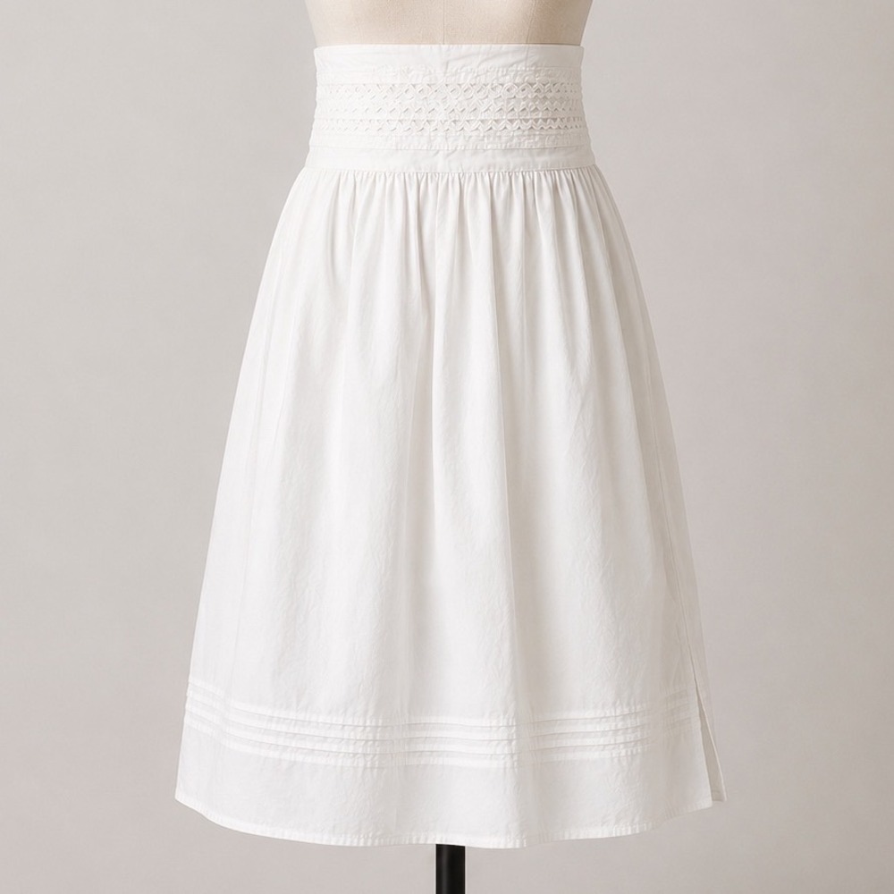 100% Cotton White Smocked Waist A-Line Skirt